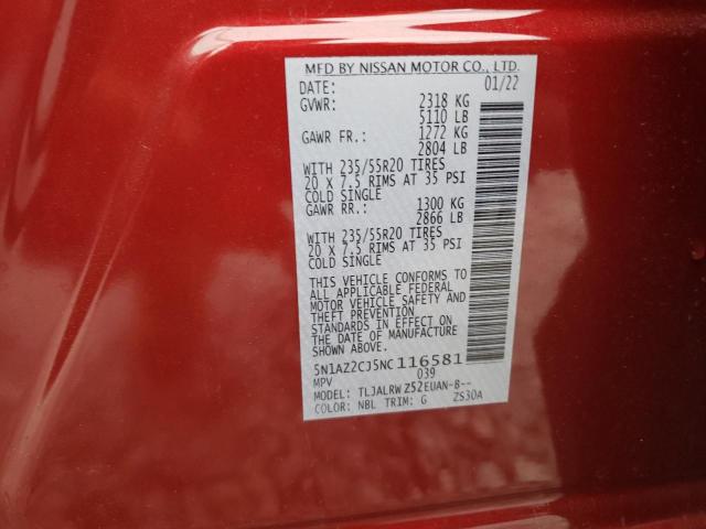 2022 NISSAN MURANO SL 5N1AZ2CJ5NC116581