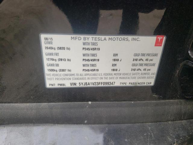 2015 TESLA MODEL S 90 5YJSA1V23FF099347