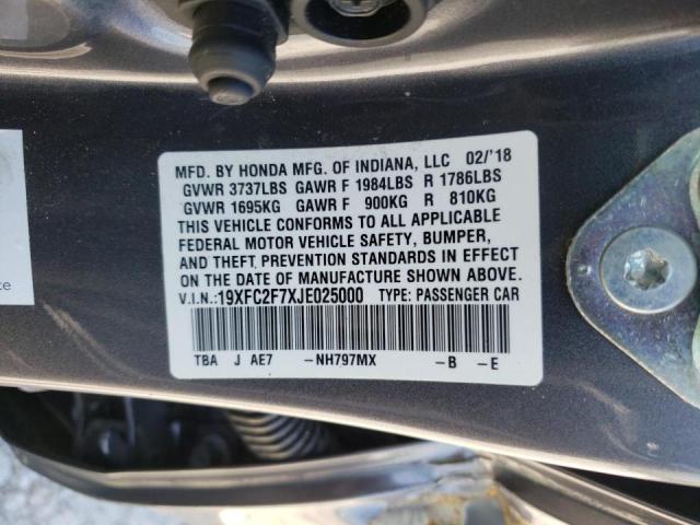 2018 HONDA CIVIC EX 19XFC2F7XJE025000