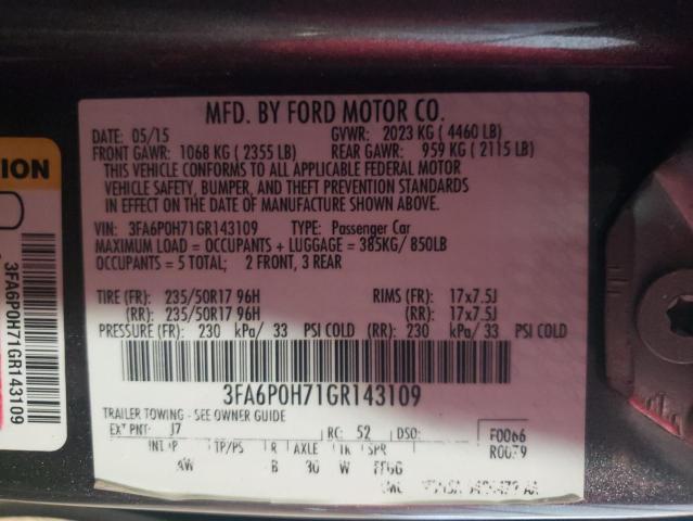 2016 FORD FUSION SE 3FA6P0H71GR143109