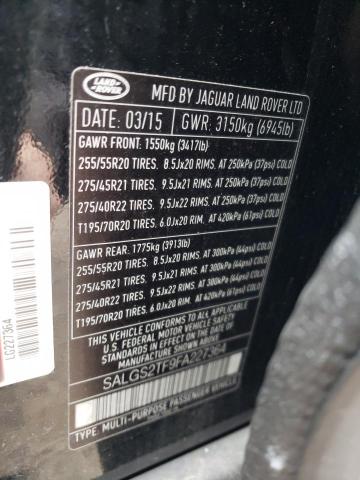 2015 LAND ROVER RANGE ROVE SALGS2TF9FA227364