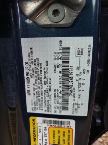 2019 FORD FUSION SE 3FA6P0LU2KR197864