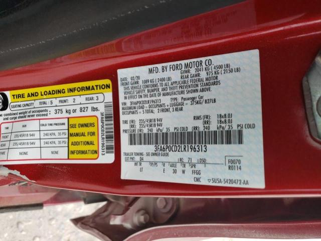 2020 FORD FUSION SEL 3FA6P0CD2LR196313