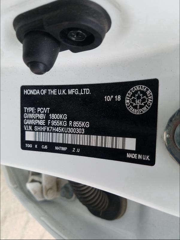SHHFK7H45KU300303 Honda Civic Spor 2019. Фото: 9