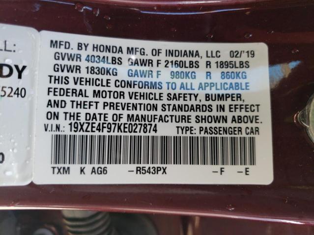 2019 HONDA INSIGHT TO 19XZE4F97KE027874