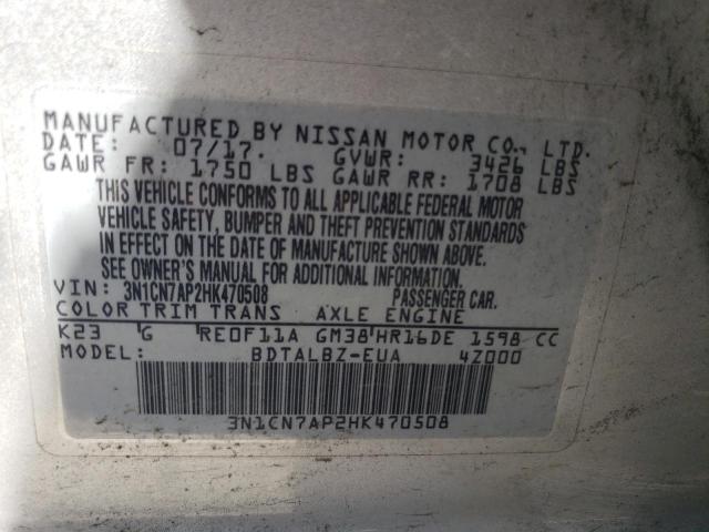 2017 NISSAN VERSA S 3N1CN7AP2HK470508