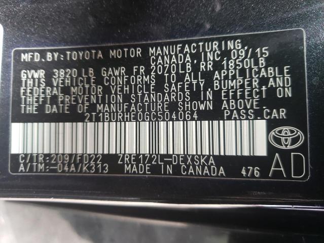 2016 TOYOTA COROLLA L 2T1BURHE0GC504064