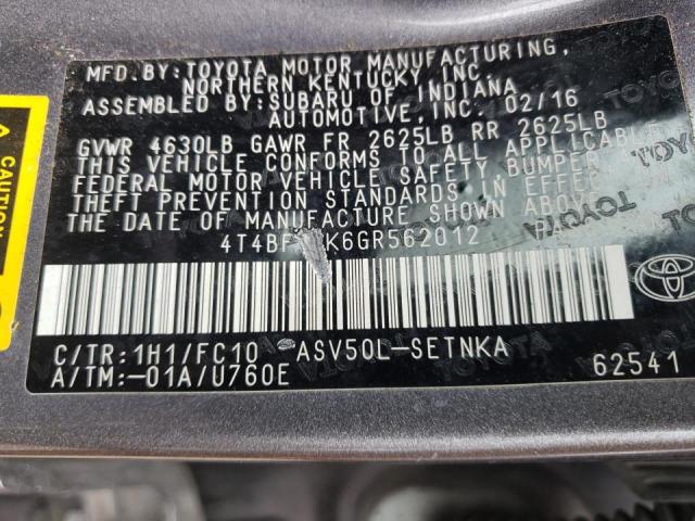 2016 TOYOTA CAMRY LE 4T4BF1FK6GR562012
