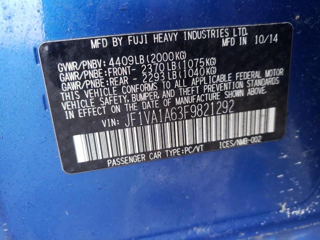 2015 SUBARU WRX JF1VA1A63F9821292