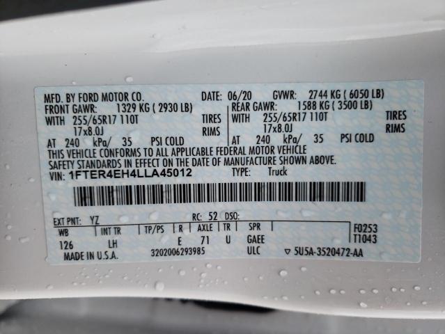 2020 FORD RANGER XL 1FTER4EH4LLA45012