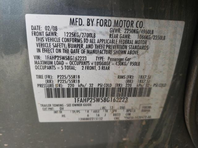 1FAHP25W58G162223 Ford Taurus Lim 2008. Фото: 9