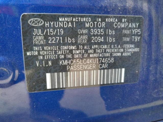 2019 HYUNDAI IONIQ BLUE - KMHC65LC4KU174658