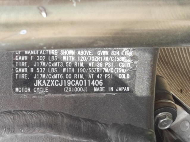 2012 KAWASAKI ZX1000 J JKAZXCJ19CA011406