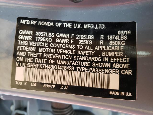 2019 HONDA CIVIC SPOR SHHFK7H43KU418429