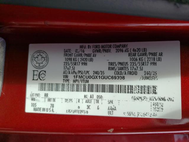 2016 FORD ESCAPE SE 1FMCU0GX1GUC69398