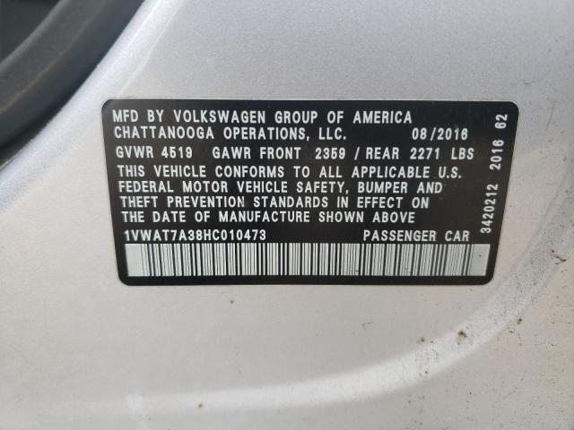 2017 VOLKSWAGEN PASSAT S 1VWAT7A38HC010473