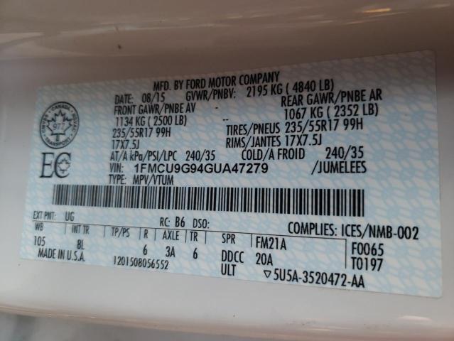 2016 FORD ESCAPE SE 1FMCU9G94GUA47279