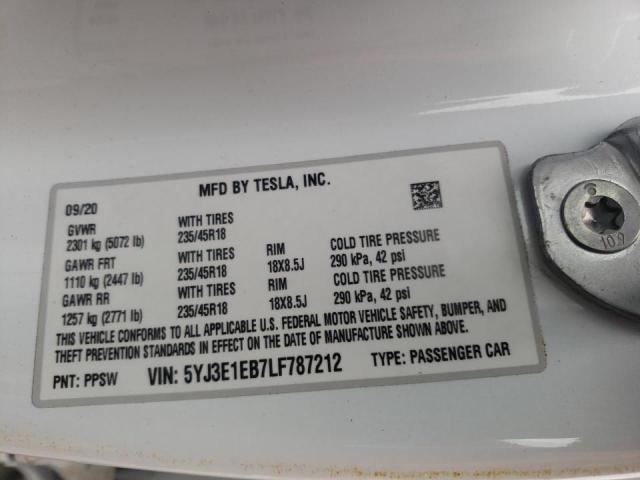 2020 TESLA MODEL 3 5YJ3E1EB7LF787212