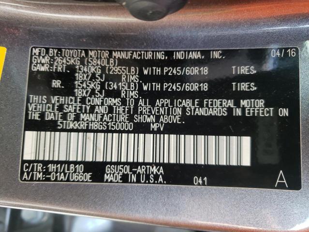 2016 TOYOTA HIGHLANDER 5TDKKRFH8GS150000