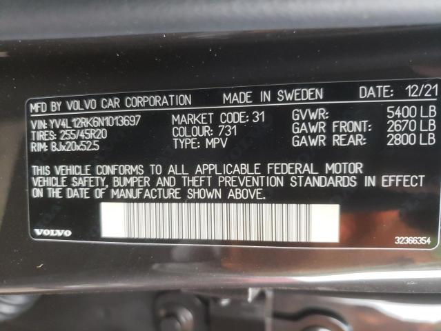 2022 VOLVO XC60 B5 MO YV4L12RK6N1013697