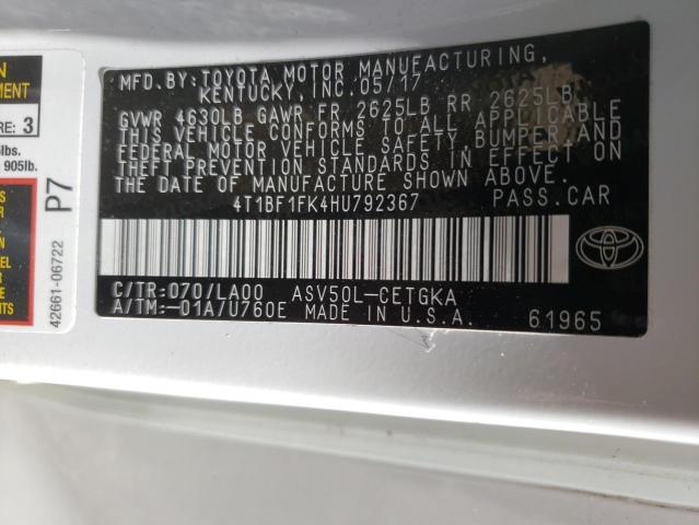 2017 TOYOTA CAMRY LE 4T1BF1FK4HU792367