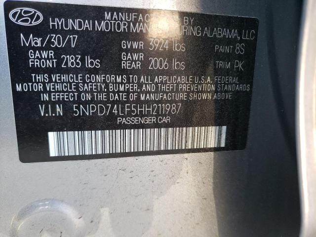 2017 HYUNDAI ELANTRA SE 5NPD74LF5HH211987