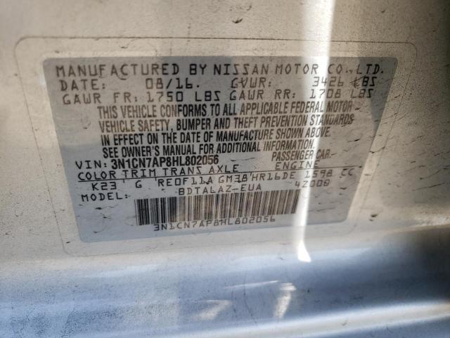 3N1CN7AP8HL802056 Nissan Versa S 2017. Фото: 9