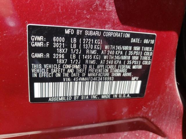 2019 SUBARU ASCENT PRE 4S4WMAFD4K3418993