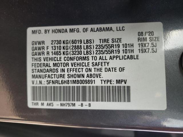 2021 HONDA ODYSSEY TO - 5FNRL6H81MB009891