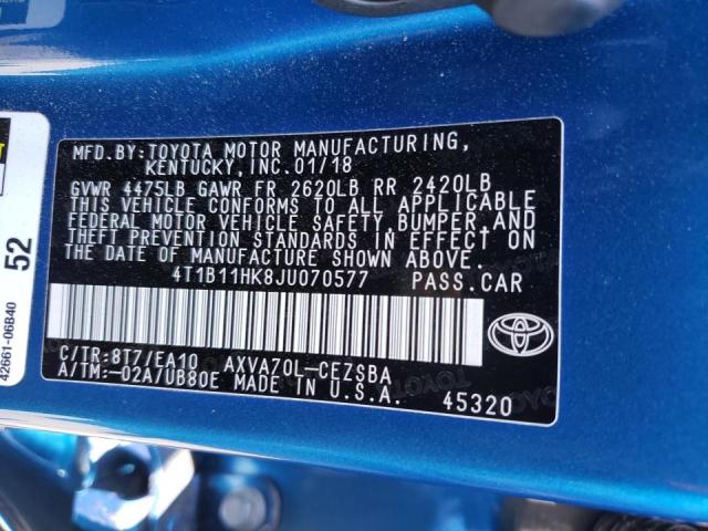 2018 TOYOTA CAMRY L 4T1B11HK8JU070577