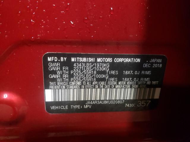 2019 MITSUBISHI OUTLANDER JA4AR3AU8KU020807