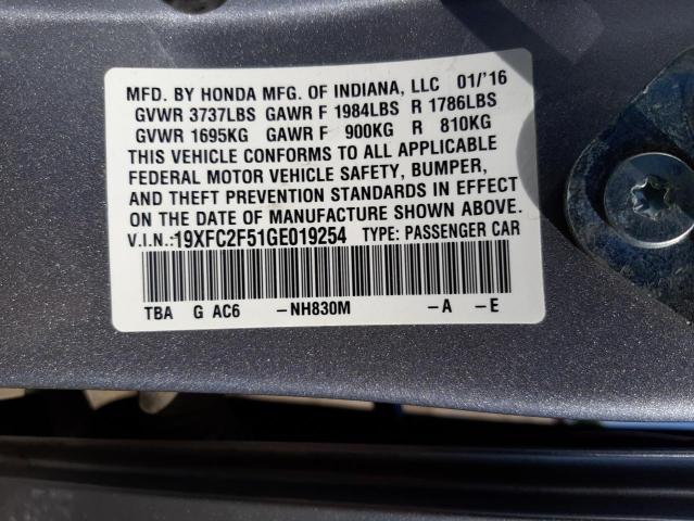 2016 HONDA CIVIC LX 19XFC2F51GE019254