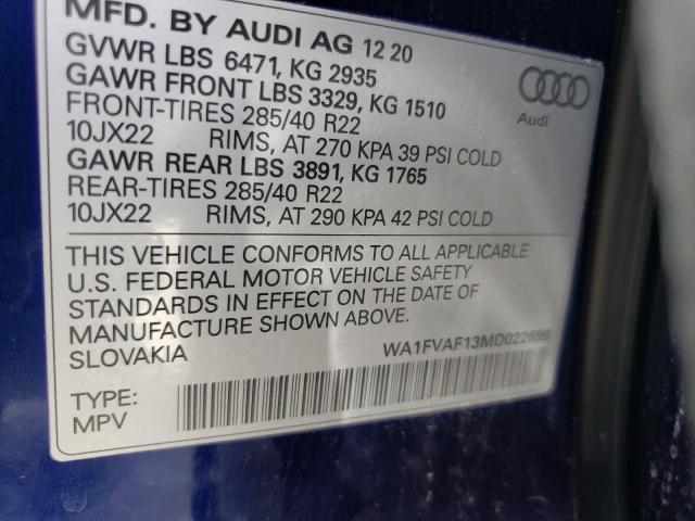 2021 AUDI Q8 PRESTIG WA1FVAF13MD022696