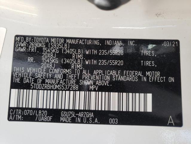 2021 TOYOTA HIGHLANDER 5TDDZRBH0MS537288