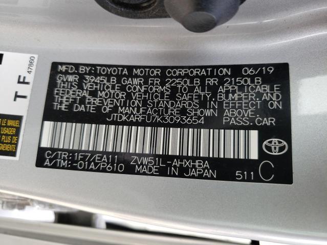 2019 TOYOTA PRIUS JTDKARFU7K3093654