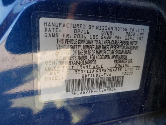 2016 NISSAN SENTRA S 3N1AB7AP4GL649206