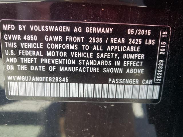 2015 VOLKSWAGEN CC VR6 4MO WVWGU7AN0FE829345