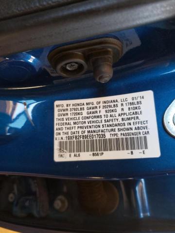 19XFB2F89EE017035 Honda Civic Ex 2014. Фото: 9