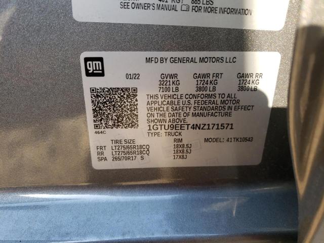 2022 GMC SIERRA 1GTU9EET4NZ171571