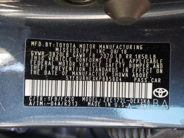 2019 TOYOTA COROLLA L 5YFBURHEXKP885804