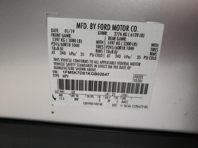 2019 FORD EXPLORER X 1FM5K7D81KGB02647