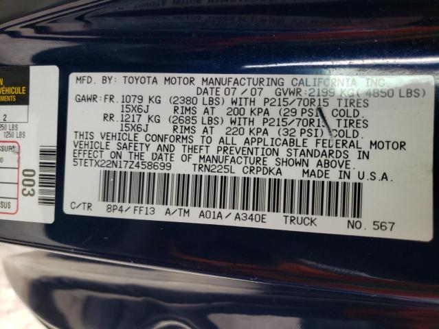 5TETX22N17Z458699 Toyota Tacoma Acc 2007. Фото: 9
