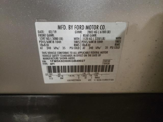 2019 FORD EXPLORER X 1FM5K8D80KGB49027