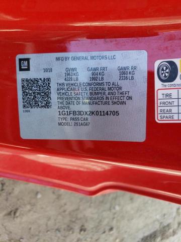 2019 CHEVROLET CAMARO LS 1G1FB3DX2K0114705