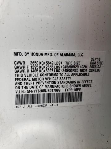 2018 HONDA PILOT ELIT 5FNYF6H05JB017999