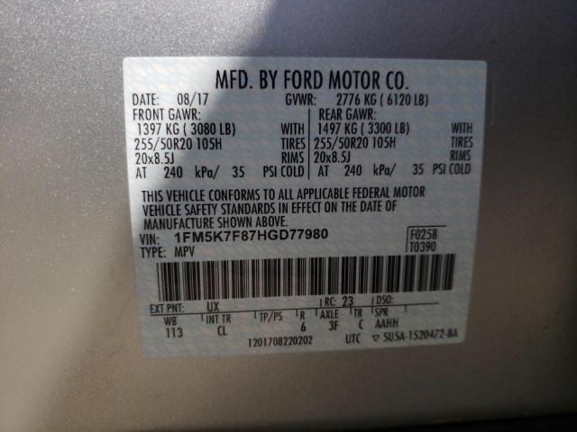 2017 FORD EXPLORER L 1FM5K7F87HGD77980
