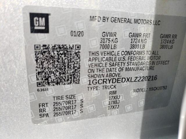 2020 CHEVROLET SILVERADO 1GCRYDEDXLZ220216