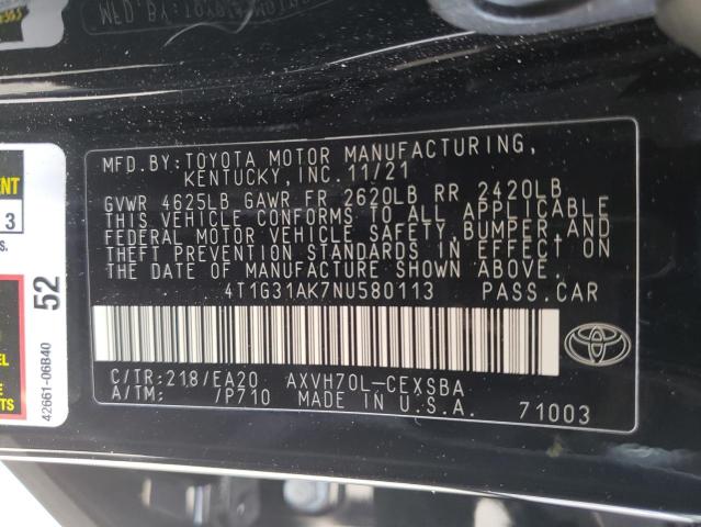2022 TOYOTA CAMRY NIGH 4T1G31AK7NU580113