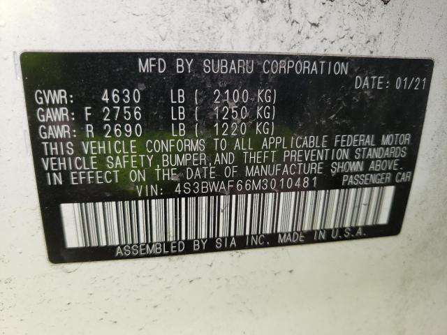 2021 SUBARU LEGACY PRE 4S3BWAF66M3010481