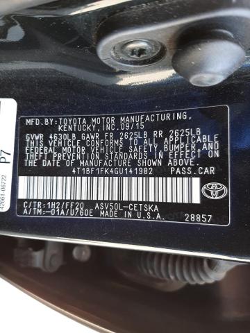 2016 TOYOTA CAMRY LE 4T1BF1FK4GU141982